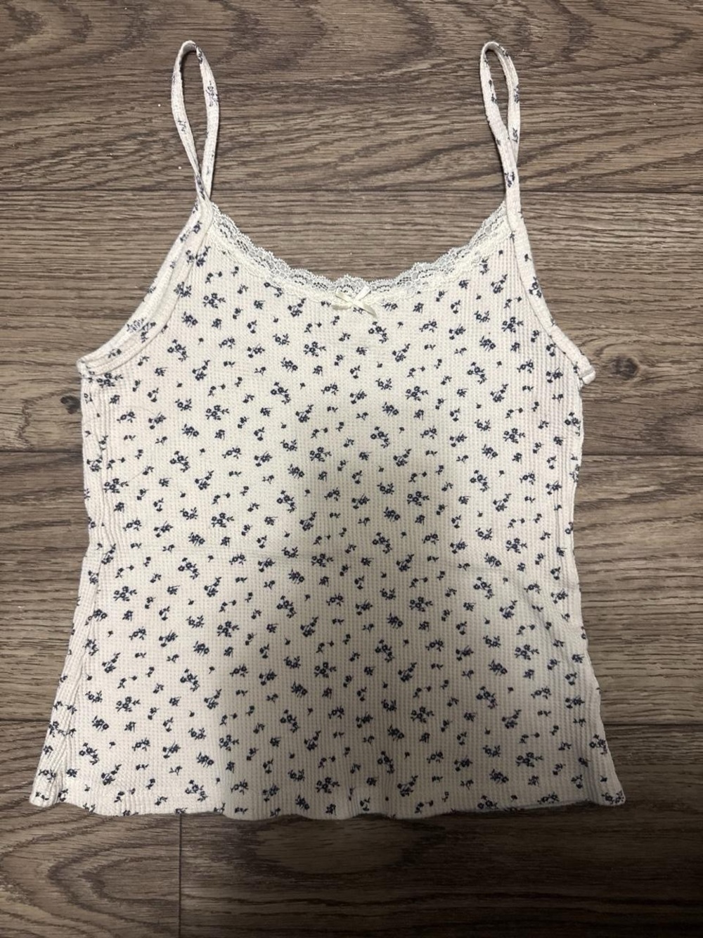 Brandy Melville Cream Cami with Small Navy Floral